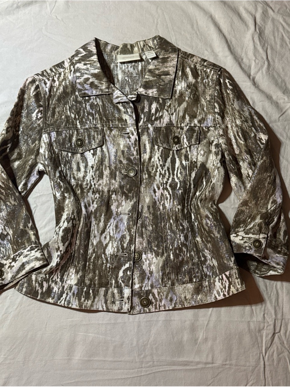 Chicos Women’s Metallic Brown Patterned Jacket